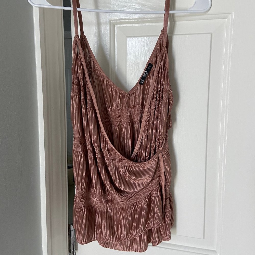 Zara Pleated Strappy Wrap & Tie Top Beige Pink